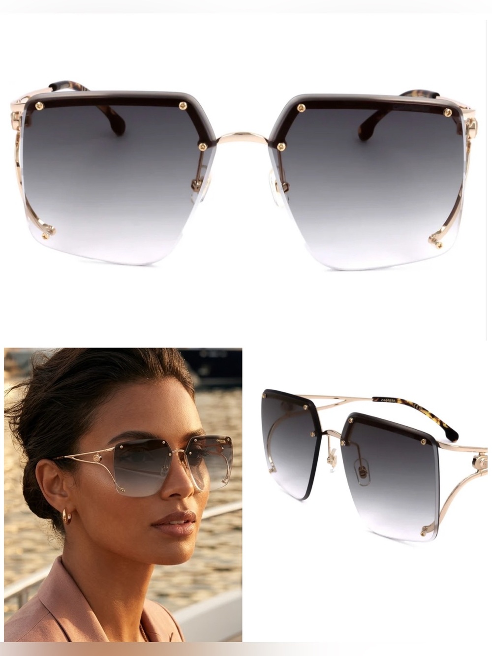 Carrera Women's Gold Frame with Gradient Gray Lenses Sunglasses